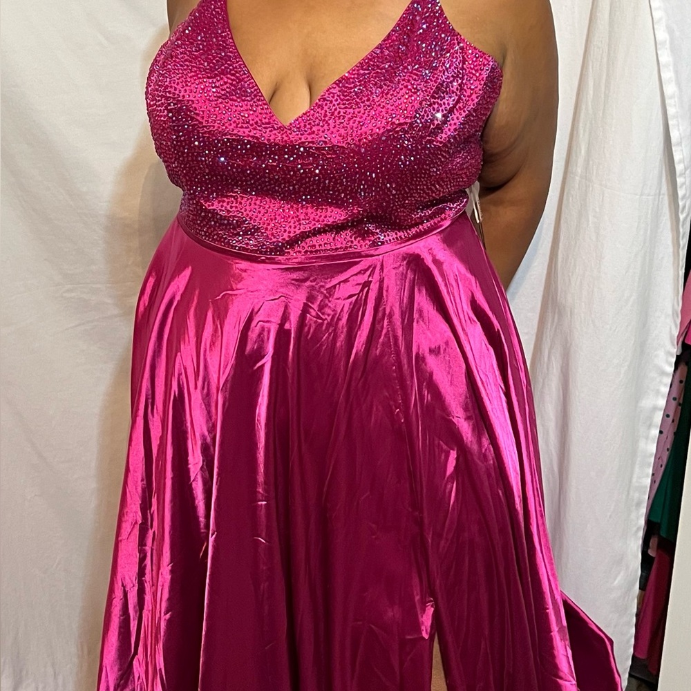Faviana Raspberry Gown with Jewel Accents